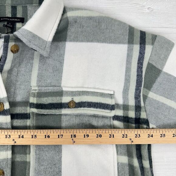 NWT Banana Republic Shirt Jacket Women L Green Plaid Flannel Shacket Oversized - Picture 12 of 16